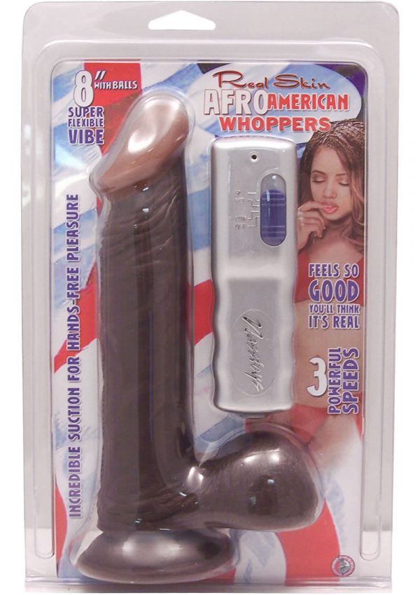 Real Skin Afro American Whoppers Vibrating Dong With Balls 8 Inch Brown