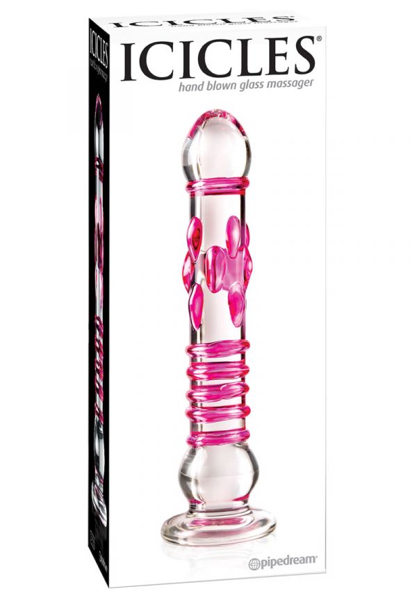 Icicles No 6 Textured Glass Dong 8.5 Inch Clear/Pink