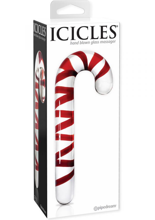 Icicles No 59 Candy Cane Glass Massager Clear/Red