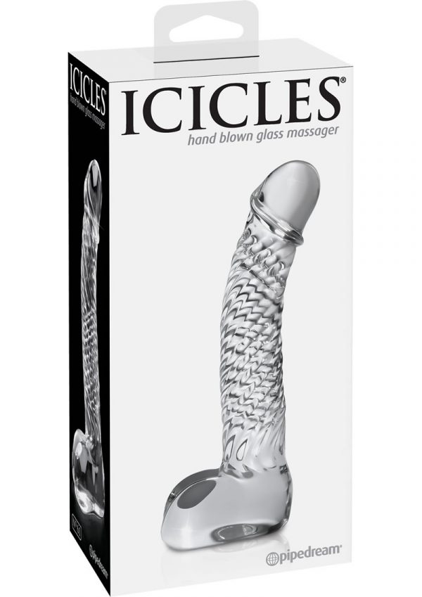 Icicles No 61 Textured Glass Dildo With Balls Clear 5 Inch