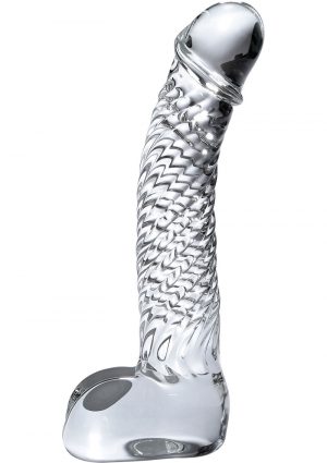 Icicles No 61 Textured Glass Dildo With Balls Clear 5 Inch