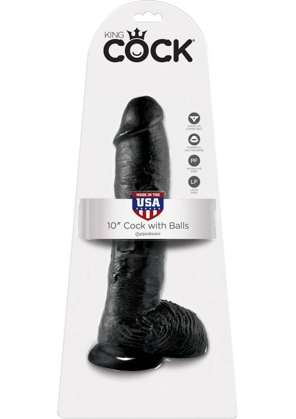 King Cock Realistic Dildo With Balls Black 10 Inch