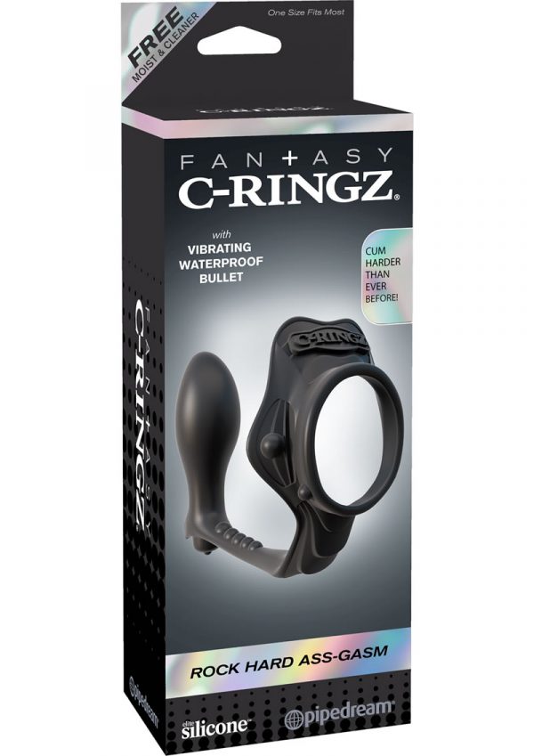 Fantasy C Ringz Rock Hard Ass Gasm Vibrating Silicone Cockring With Prostate Plug Waterproof Black