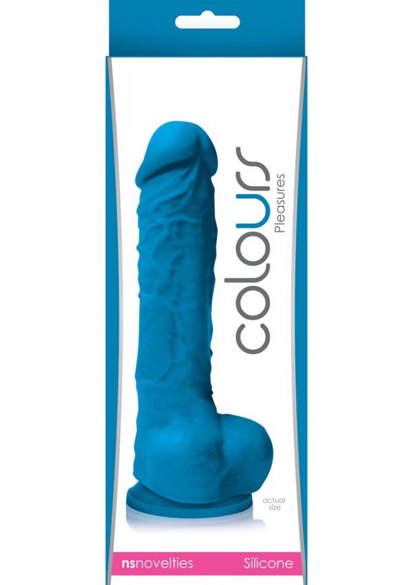 Colours Pleasures 5in Blue Silicone Dildo With Balls Realistic Non-Vibrating Suction Cup Base