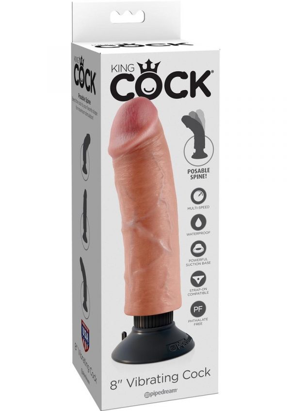 King Cock Vibrating Realistic Dildo Waterproof Flesh 8 Inch