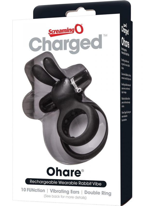 Charged Ohare Rechargeable Silicone Waterproof Rabbit Cock Ring Black