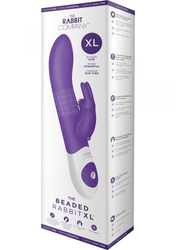 The Rabbit Company The Beaded Rabbit XL USB Rechargeable Silicone Vibrator Splashproof Purple