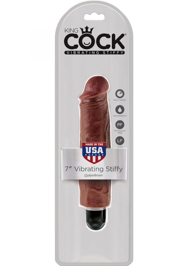 King Cock Vibrating Stiffy Realistic Dildo Waterproof Brown 7 Inch