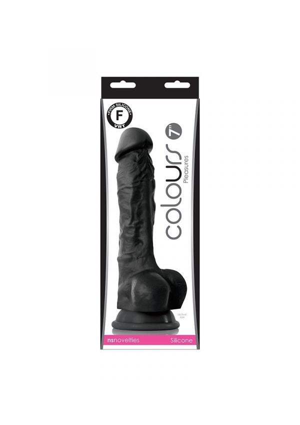 Colours Pleasures 7in Silicone Dildo With Balls - Black