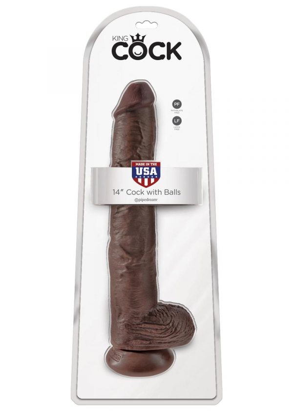 King Cock Realistic Dildo With Balls Brown 14 Inch