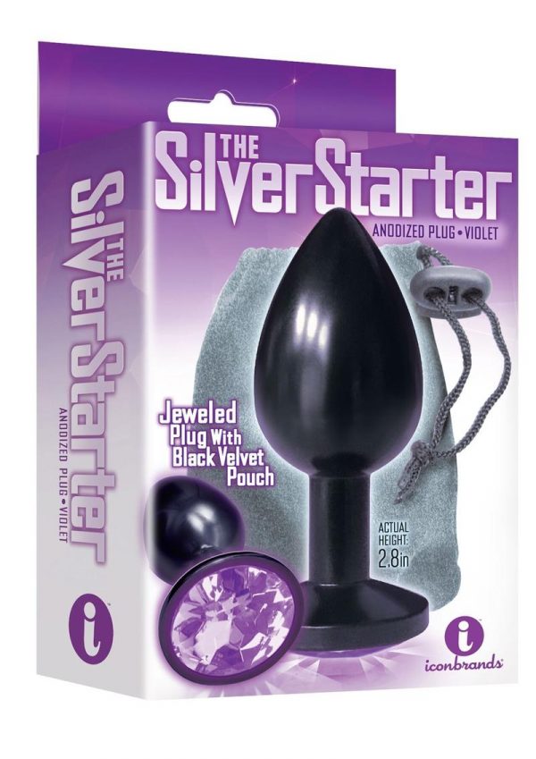 The Silver Starter Jeweled Round Plug Stainless Steel Black And Violet 2.8 Inch