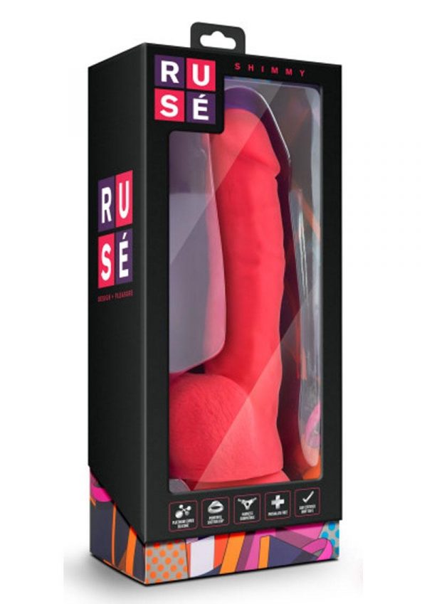 Ruse Shimmy Silicone Dildo With Balls Cerise 8.75 Inch