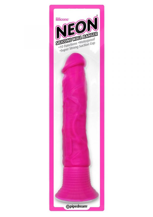 Neon Silicone Wall Banger Vibrating Dildo With Suction Cup Waterproof Pink