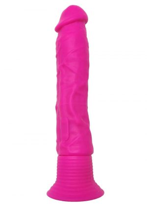 Neon Silicone Wall Banger Vibrating Dildo With Suction Cup Waterproof Pink