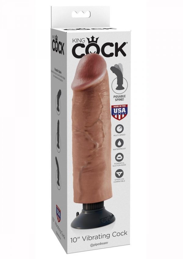 King Cock Vibrating Cock Waterproof Tan 10 Inches