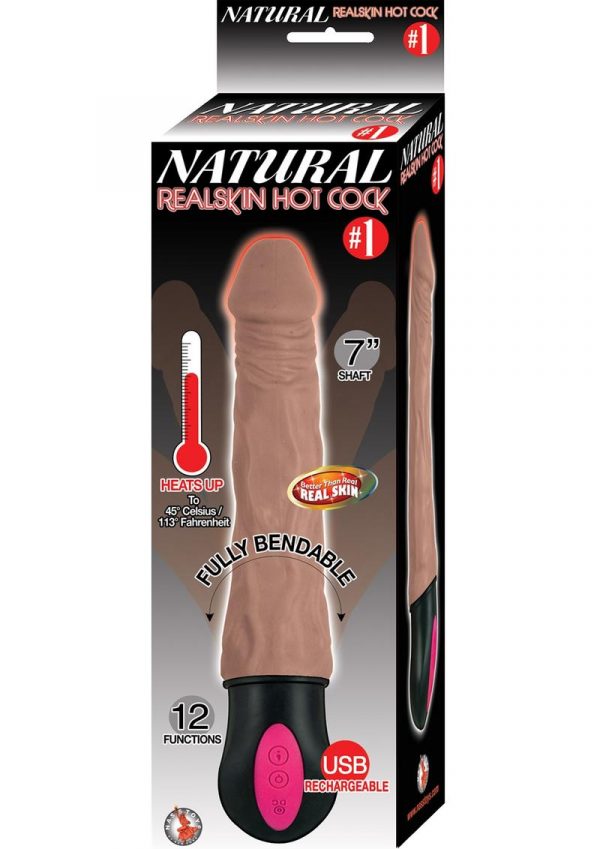 Natural Realskin Hot Cock 1 Dildo Waterproof Brown 7 Inch