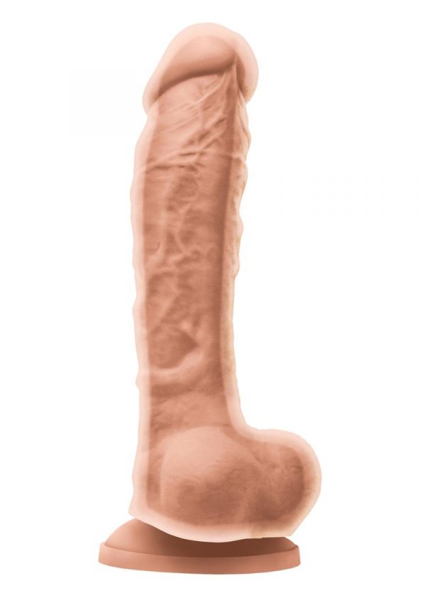 Colours Dual Density 8in Silicone Dildo With Balls Realistic - Vanilla