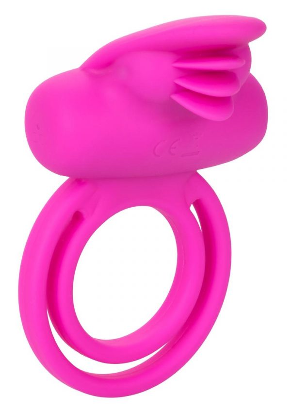 Silicone Rechargeable Dual Clit Flicker Vibrating Cockring Multispeed Waterproof Pink