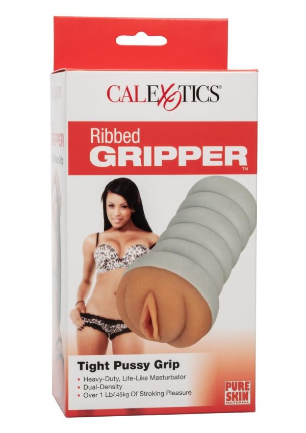 Ribbed Gripper Tight Pussy Dual Dense Textured Masturbator Stroker Brown 6 Inches