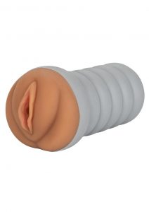 Ribbed Gripper Tight Pussy Dual Dense Textured Masturbator Stroker Brown 6 Inches