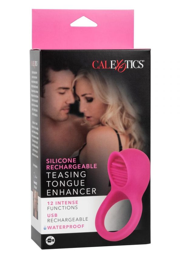 Silicone Rechargeable Teasing Tongue Enhancer Cock Ring Waterproof Pink