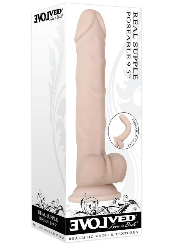 Real Supple Poseable Dildo With Balls 9.5in - Vanilla