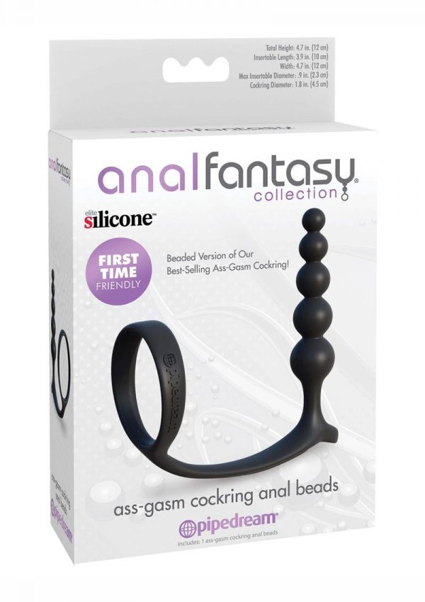 Anal Fantasy Collection Ass-gasm Silicone Cockring Anal Beads - Black