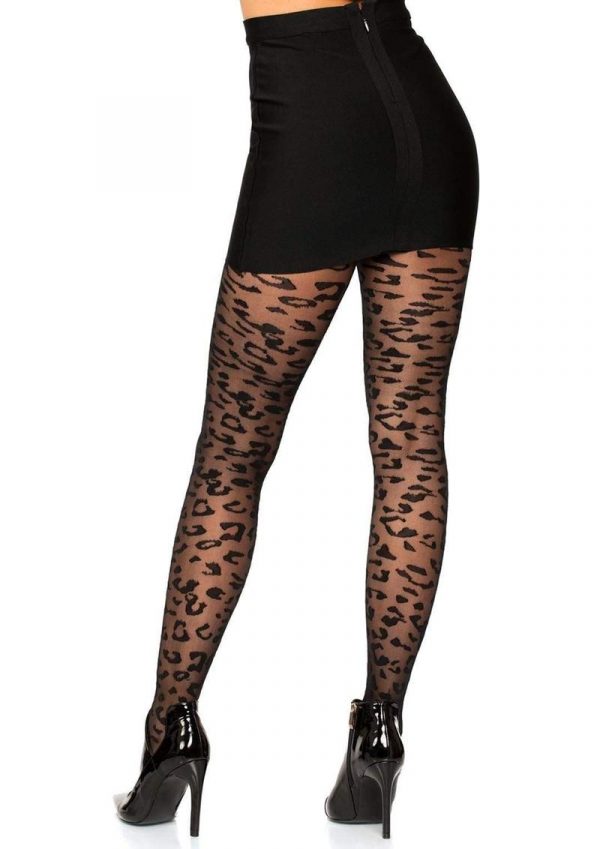 Leg Avenue Sheer Leopard Tights - O/S - Black