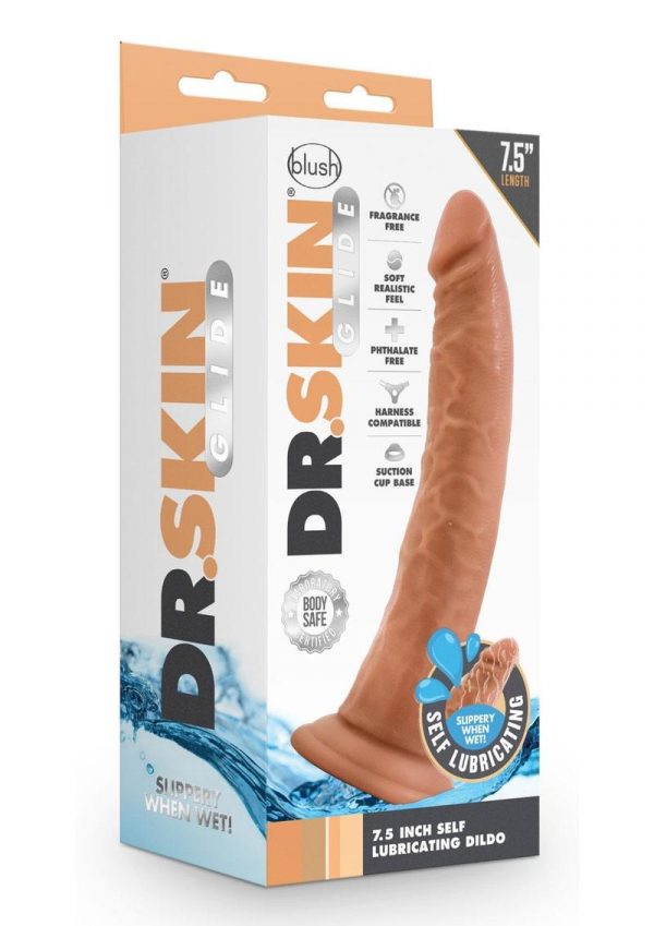 Dr. Skin Glide Self Lubricating Dildo 7.5in - Mocha