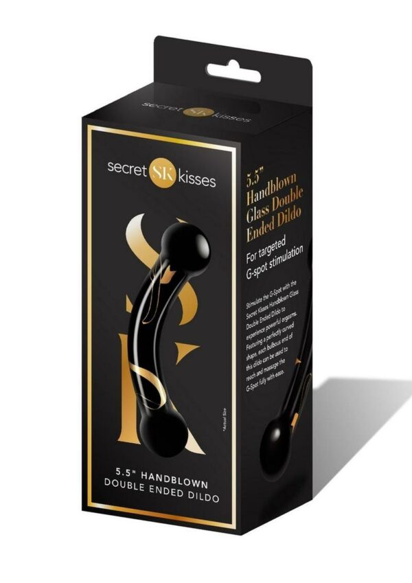 Secret Kisses Handblown Double Ended Glass Dildo 5.5in - Black/Gold