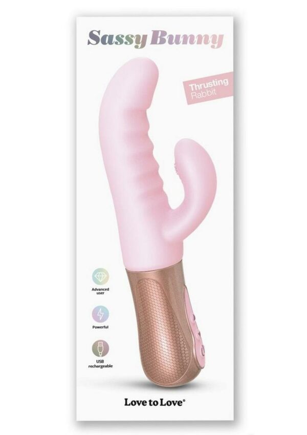 Sassy Bunny Dual Motor Rechargeable Silicone Thrusting Rabbit Vibrator - Baby Pink