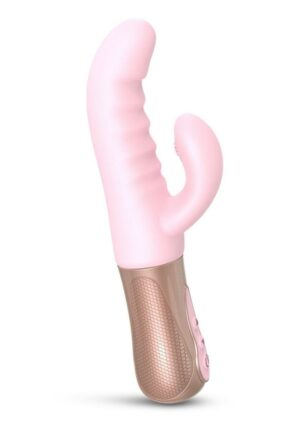 Sassy Bunny Dual Motor Rechargeable Silicone Thrusting Rabbit Vibrator - Baby Pink