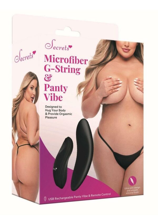 Secrets Rechargeable Silicone Microfiber G-String and Panty Vibe with Remote Control - Queen - Black