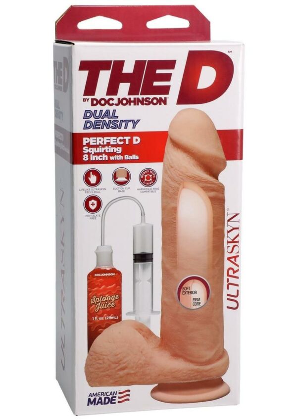 The D Perfect D Ultraskyn Squirting Dildo 8in - Vanilla