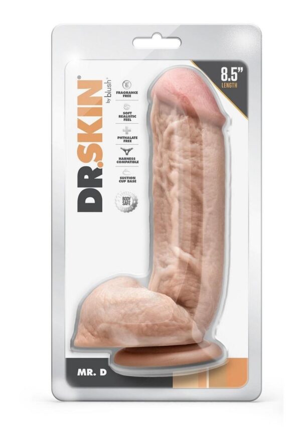 Dr. Skin Mr. D Dildo with Balls and Suction Cup 8.5in - Vanilla