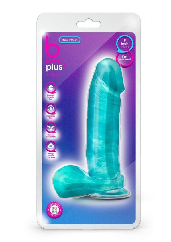 B Yours Plus Mount N` Moan Realistic Dildo with Suction Cup - Teal