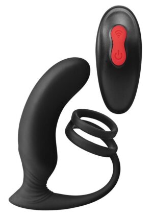 Envy Toys Thumbs Up Remote Controlled Rechargeable Silicone P-Spot Vibrator and Dual Stamina Ring - Black