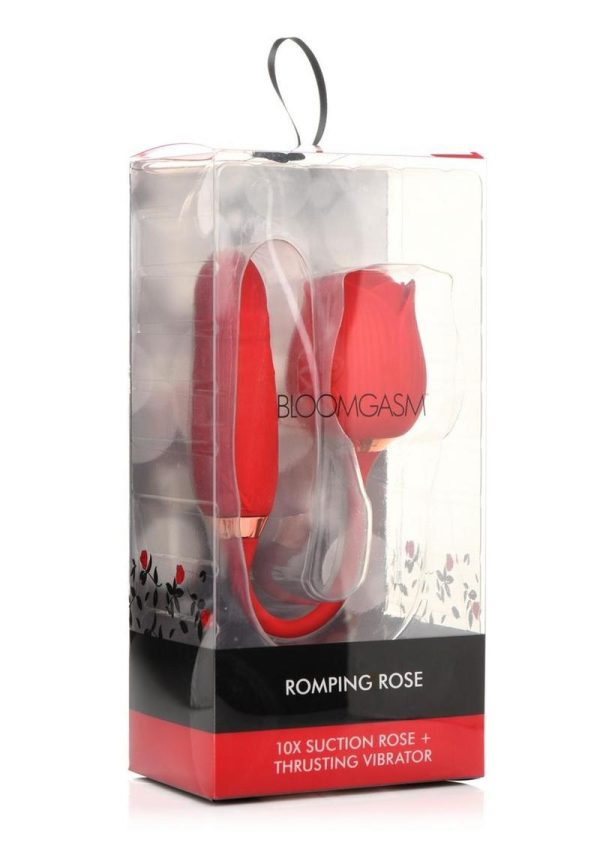 Bloomgasm Romping Rose 10X Rechargeable Silicone Suction Rose and Thrusting Vibrator - Red